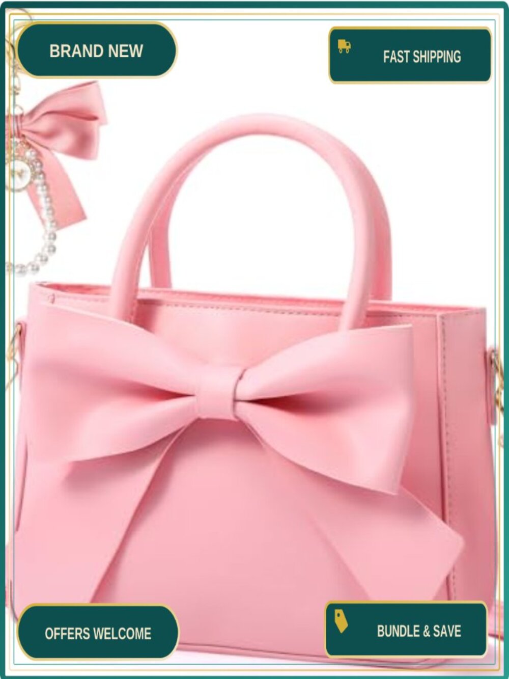 Leather Crossbody Bag with Detachable Strap Top Handle Bow Charm